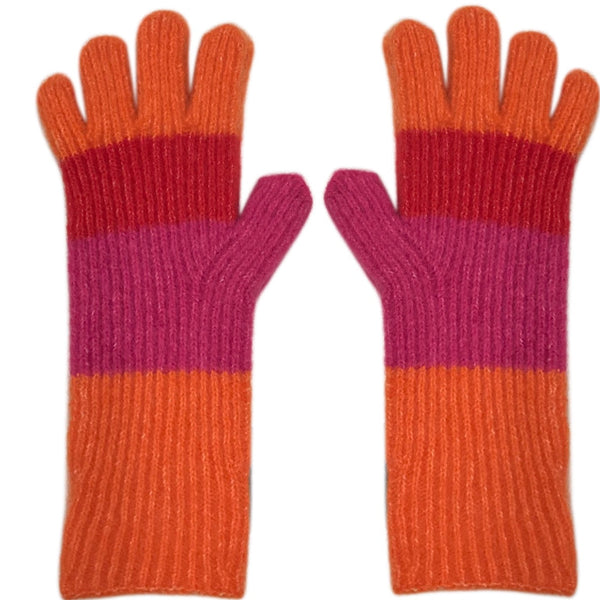 Long Striped Knit Gloves with Touchscreen Fingertips