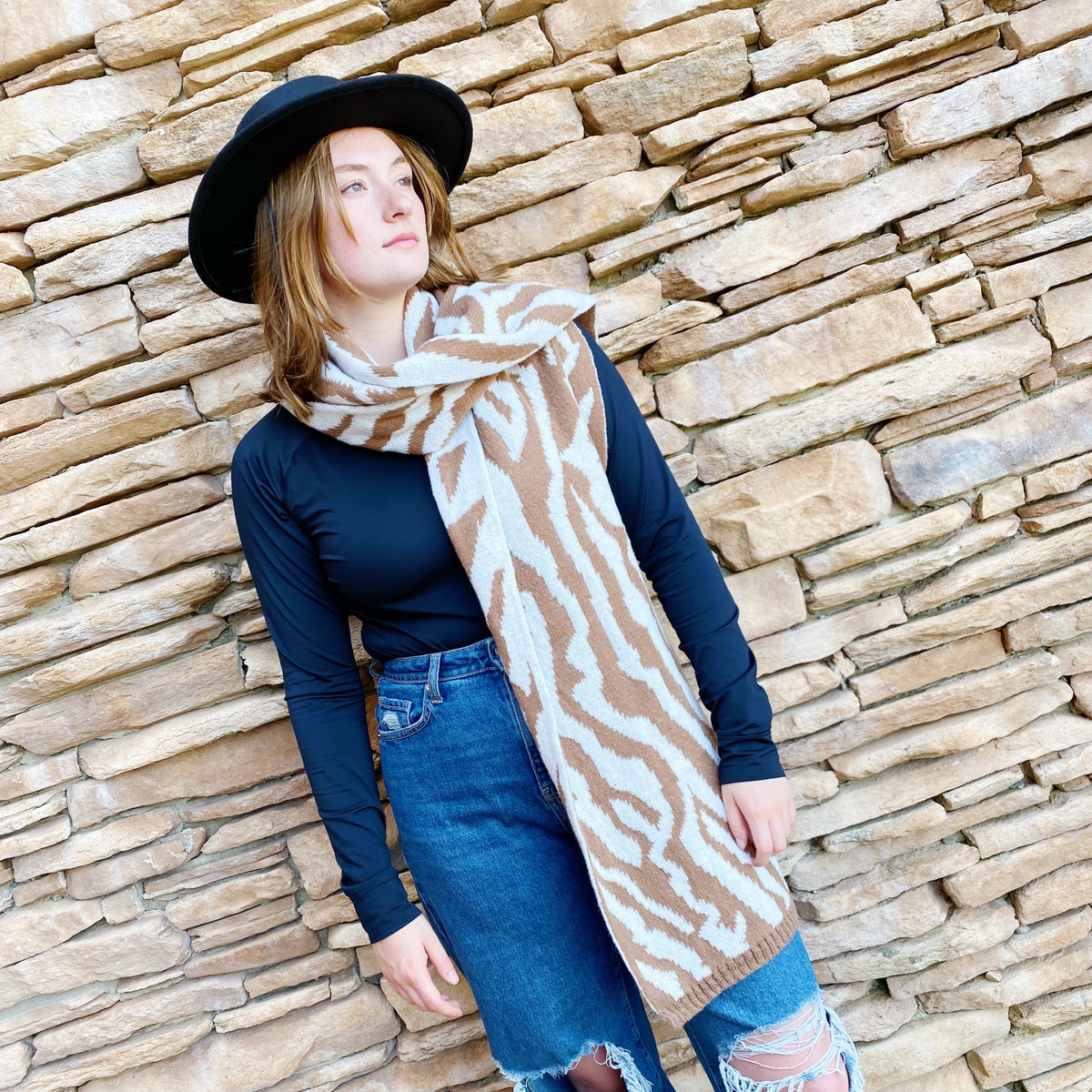 Zebra Knit Scarf – Reversible Cozy Winter Scarf, 13 x 78 in – image 4