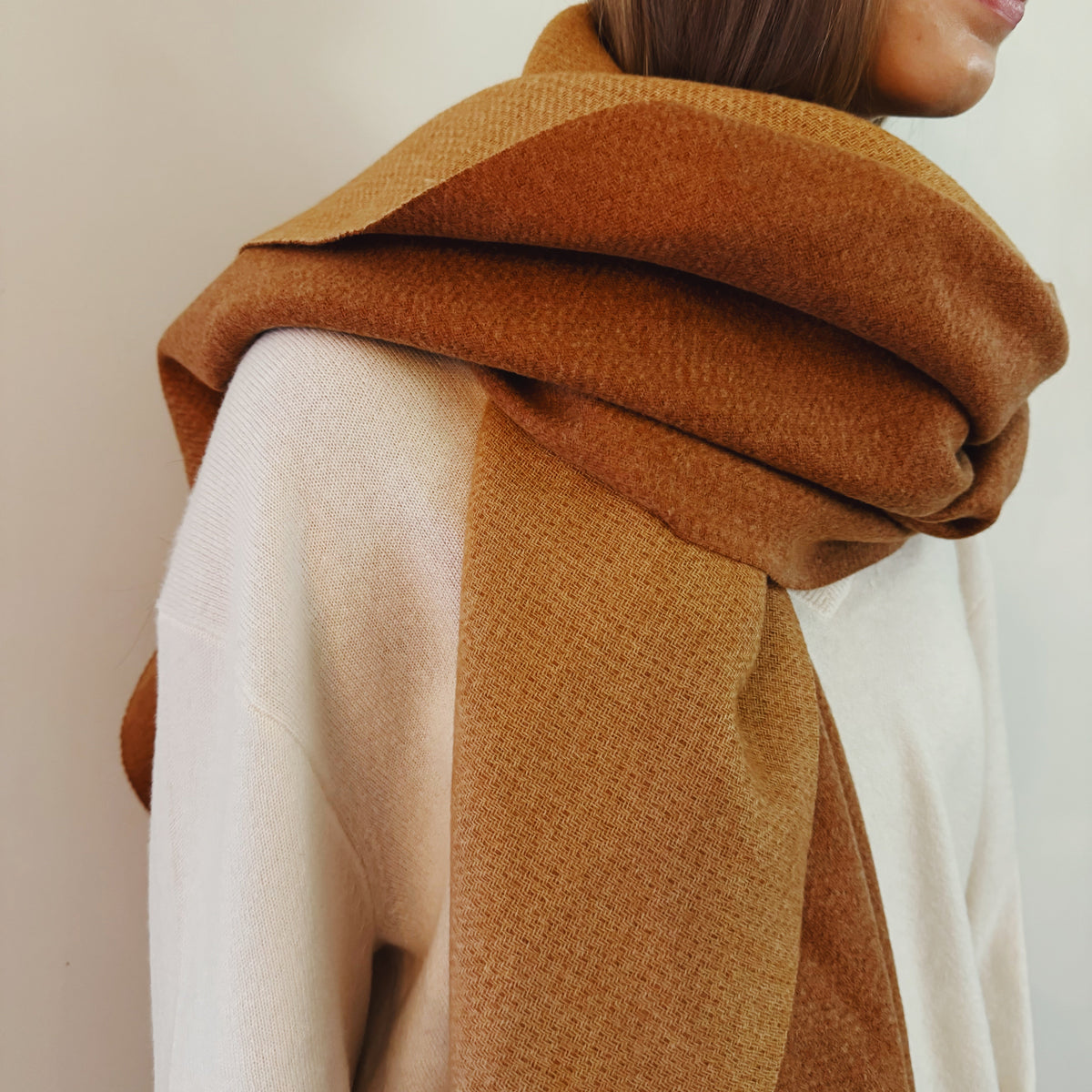 Reversible Fringe Scarf – Rust Double-Sided Winter Wrap – image 9