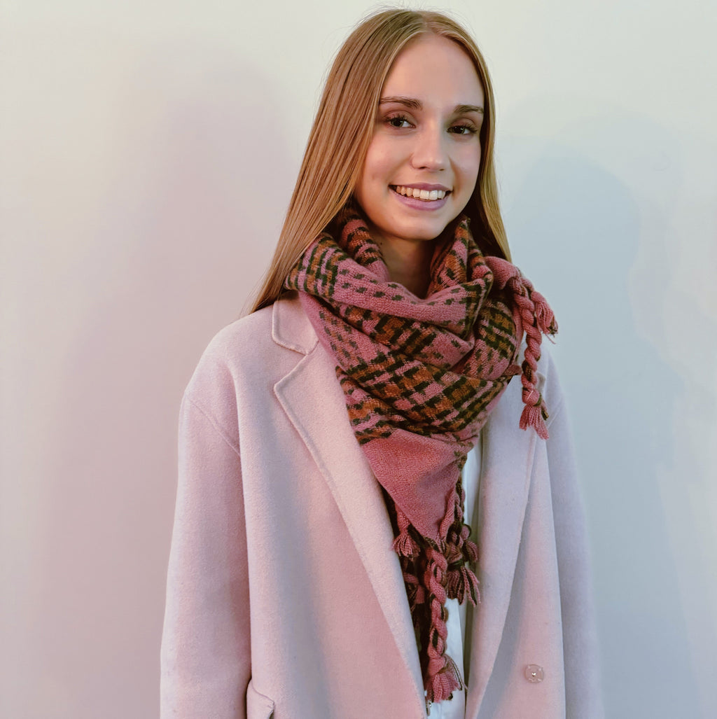 Plaid Scarf – Braided Fringe Blanket Scarf – image 5