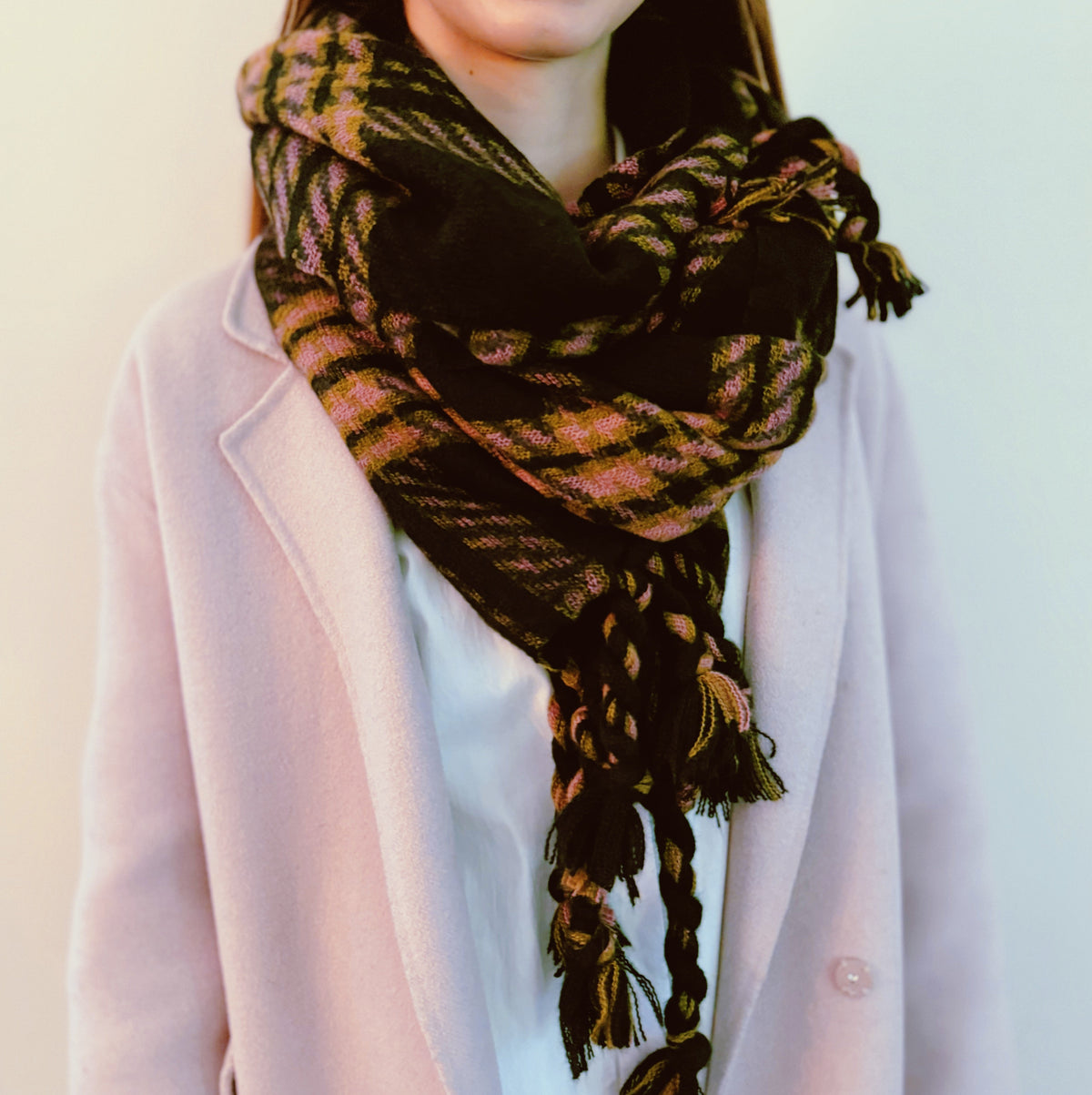 Plaid Scarf – Braided Fringe Blanket Scarf – image 8