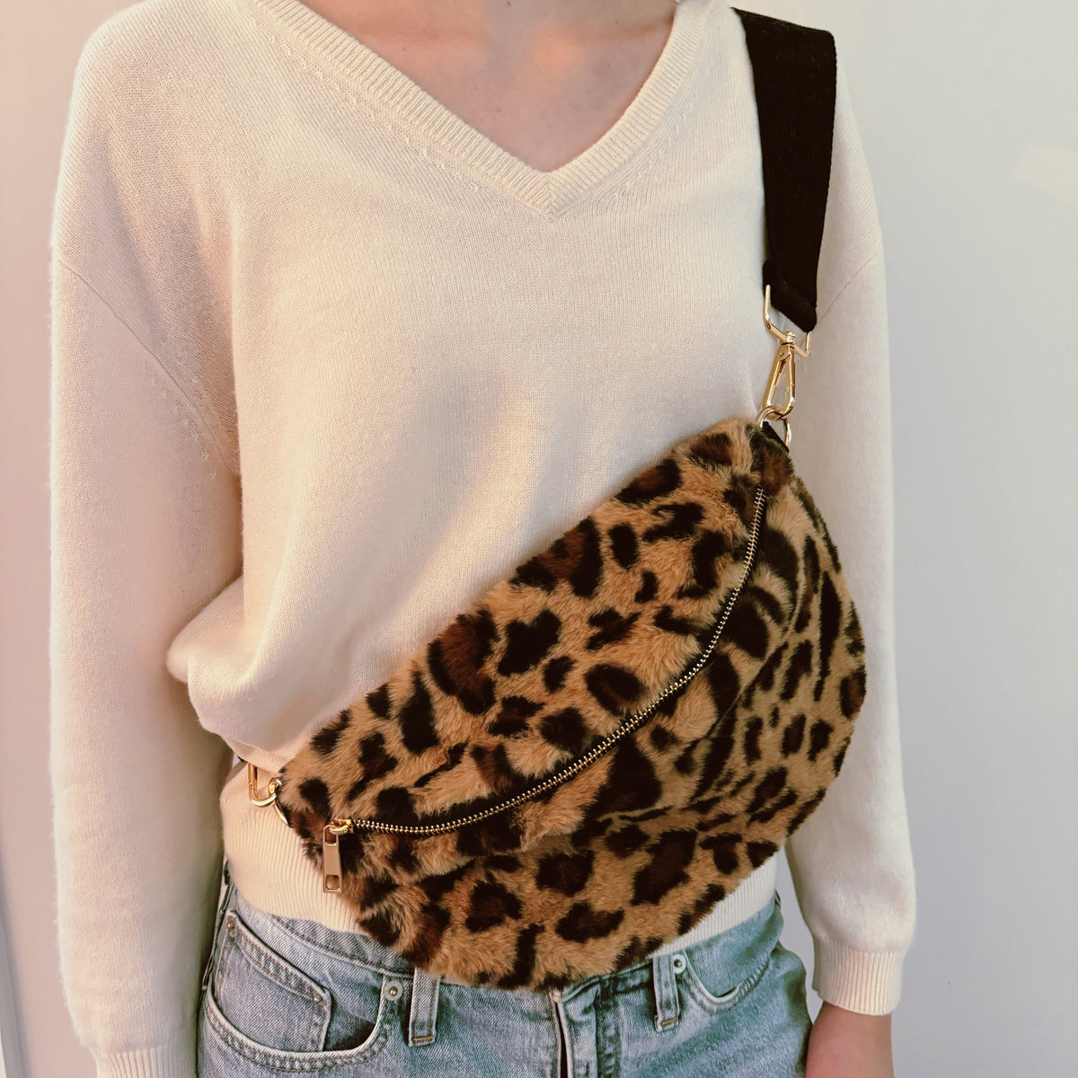 Faux Fur Sling Bag – Soft Crossbody Bag with Wide Adjustable Strap – image 2