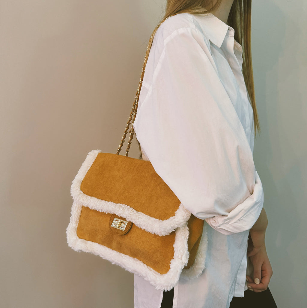 Fluffy Trim Chain Shoulder Bag – Convertible Crossbody Purse