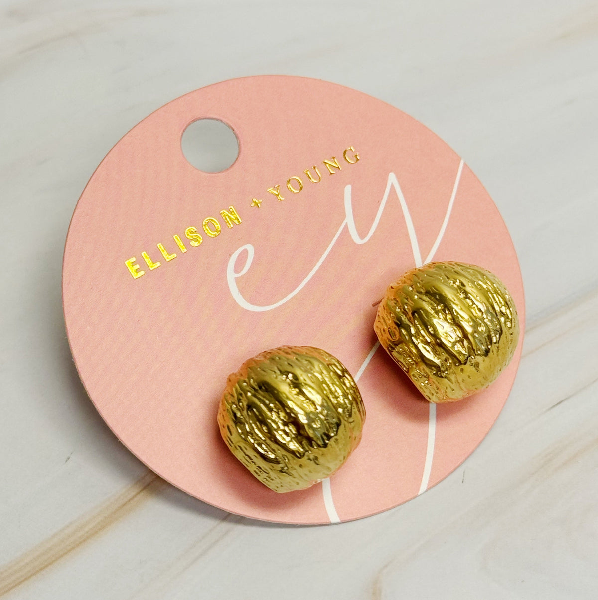 Hoop Earrings – Textured Half Ball, 18K Gold Plated – image 3