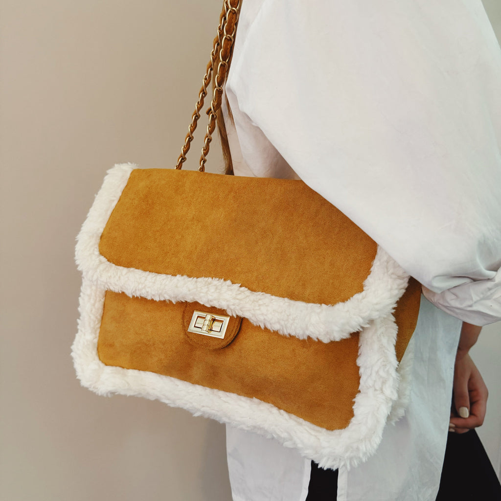 Fluffy Trim Chain Shoulder Bag – Convertible Crossbody Purse – image 5