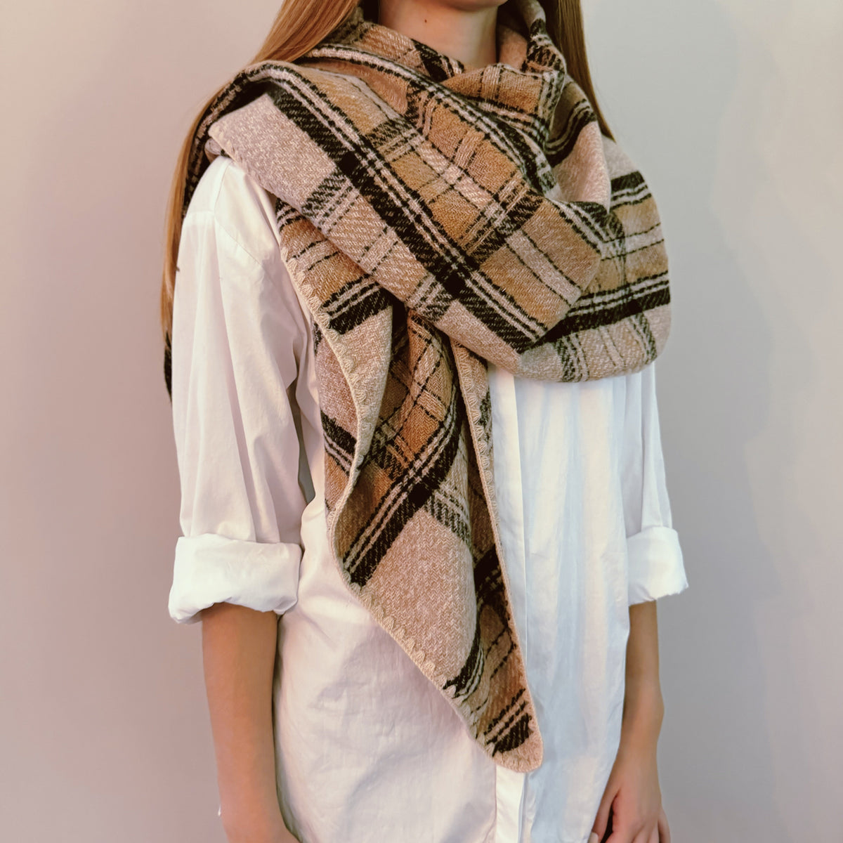 Plaid Triangle Shawl Scarf – 80 x 37 in Winter Wrap – image 10