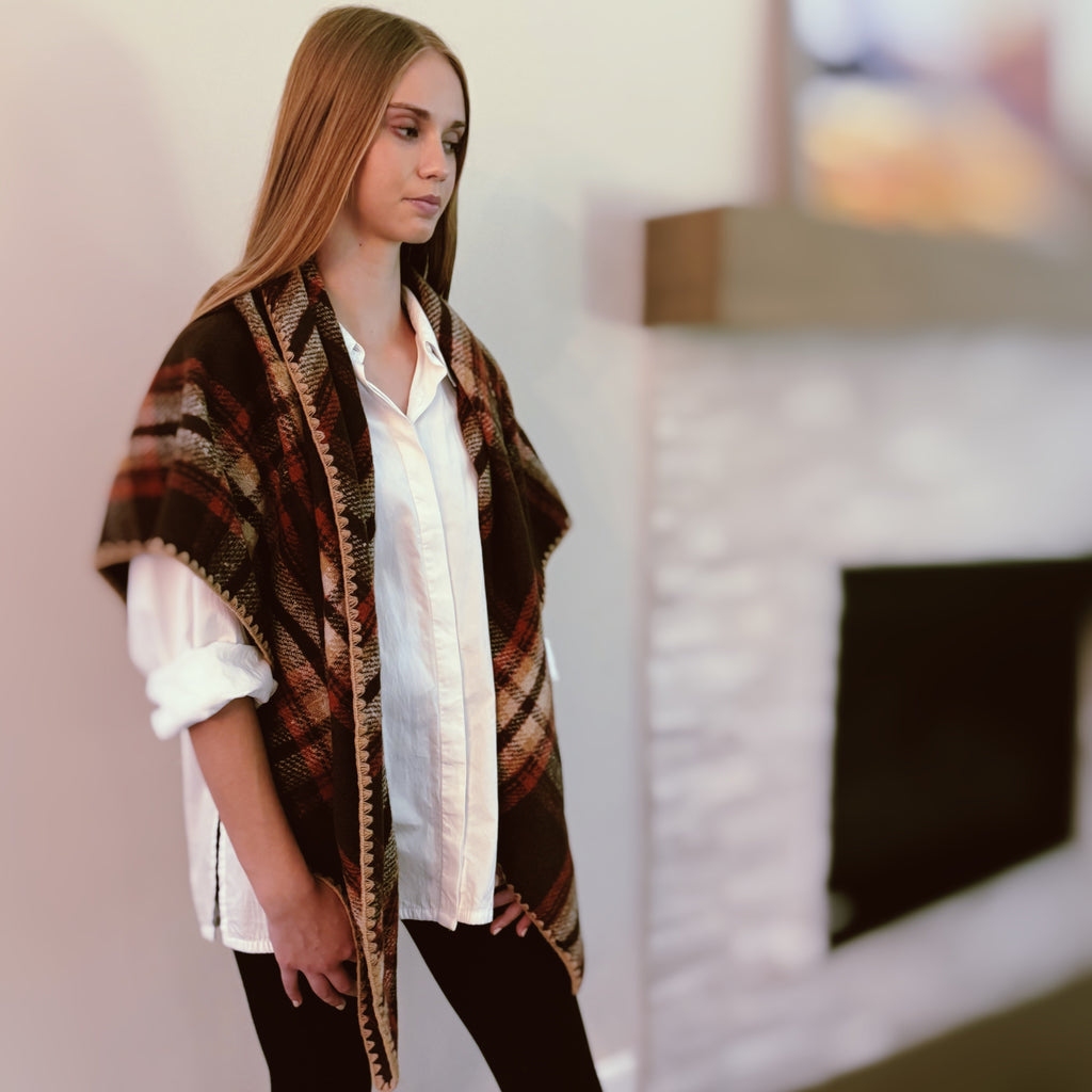 Plaid Triangle Shawl Scarf – 80 x 37 in Winter Wrap – image 2