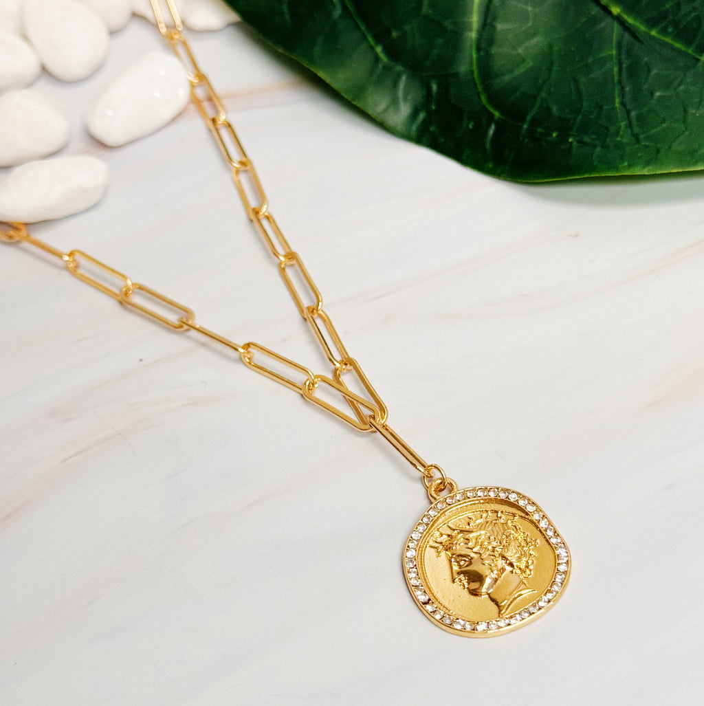 Coin Pendant Necklace, Link Chain Necklace with 3 in Extender