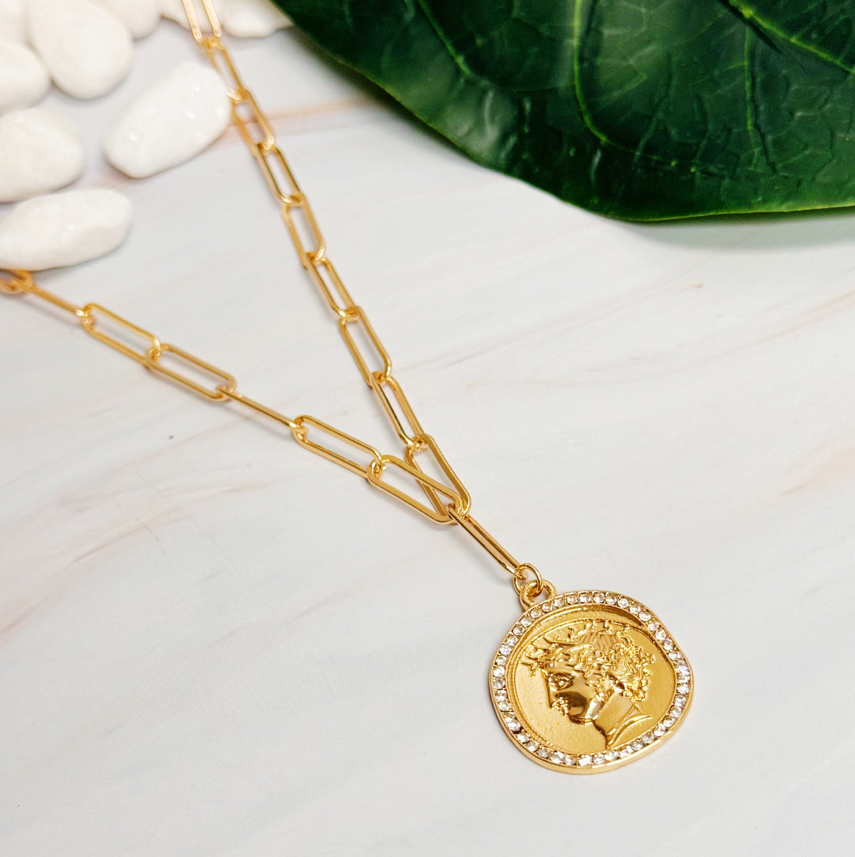 Coin Pendant Necklace, Link Chain Necklace with 3 in Extender