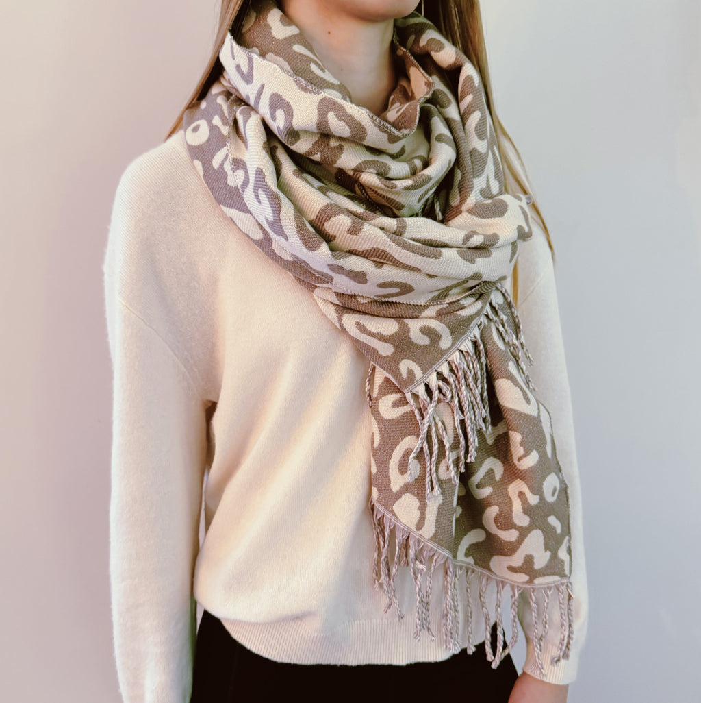 Leopard Print Fringe Scarf, Lightweight Long Wrap 72 x 26 in – image 4