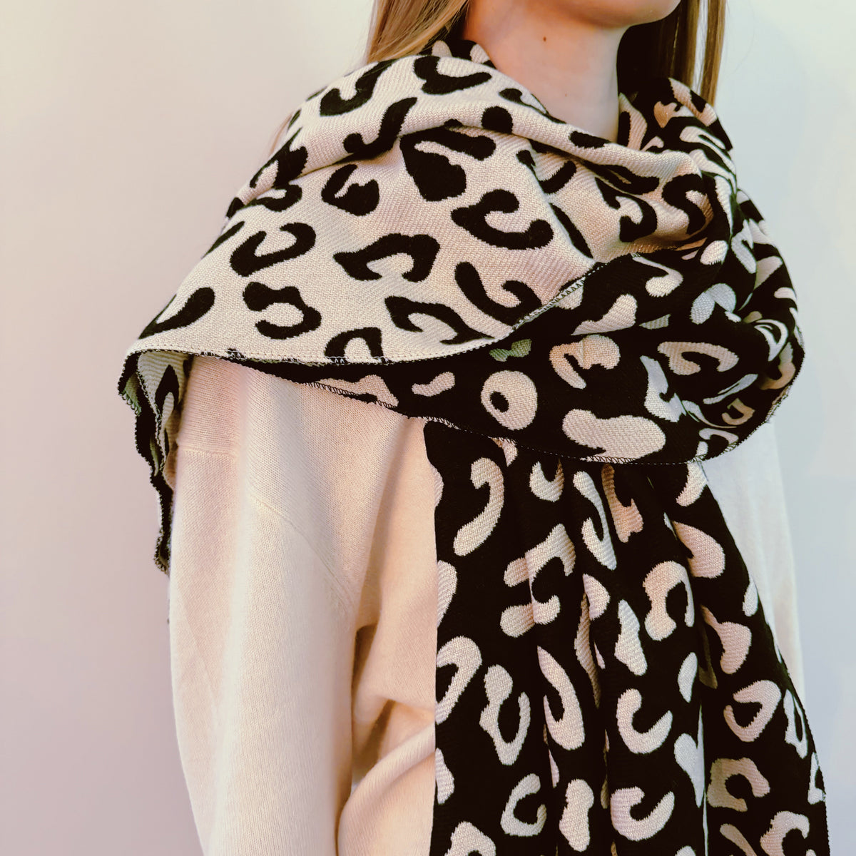 Leopard Print Fringe Scarf, Lightweight Long Wrap 72 x 26 in – image 6