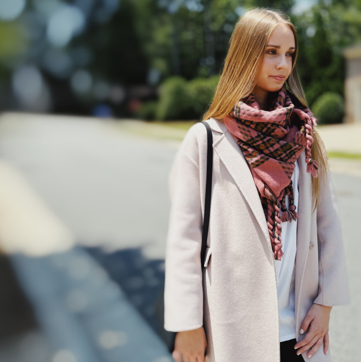 Plaid Scarf – Braided Fringe Blanket Scarf