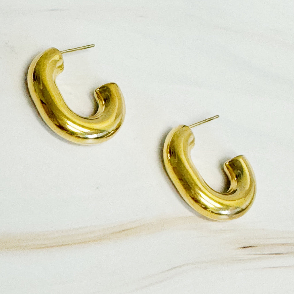 Gold Oval Hoop Earrings - 18K Plated Stainless Steel, Tarnish Free – image 3