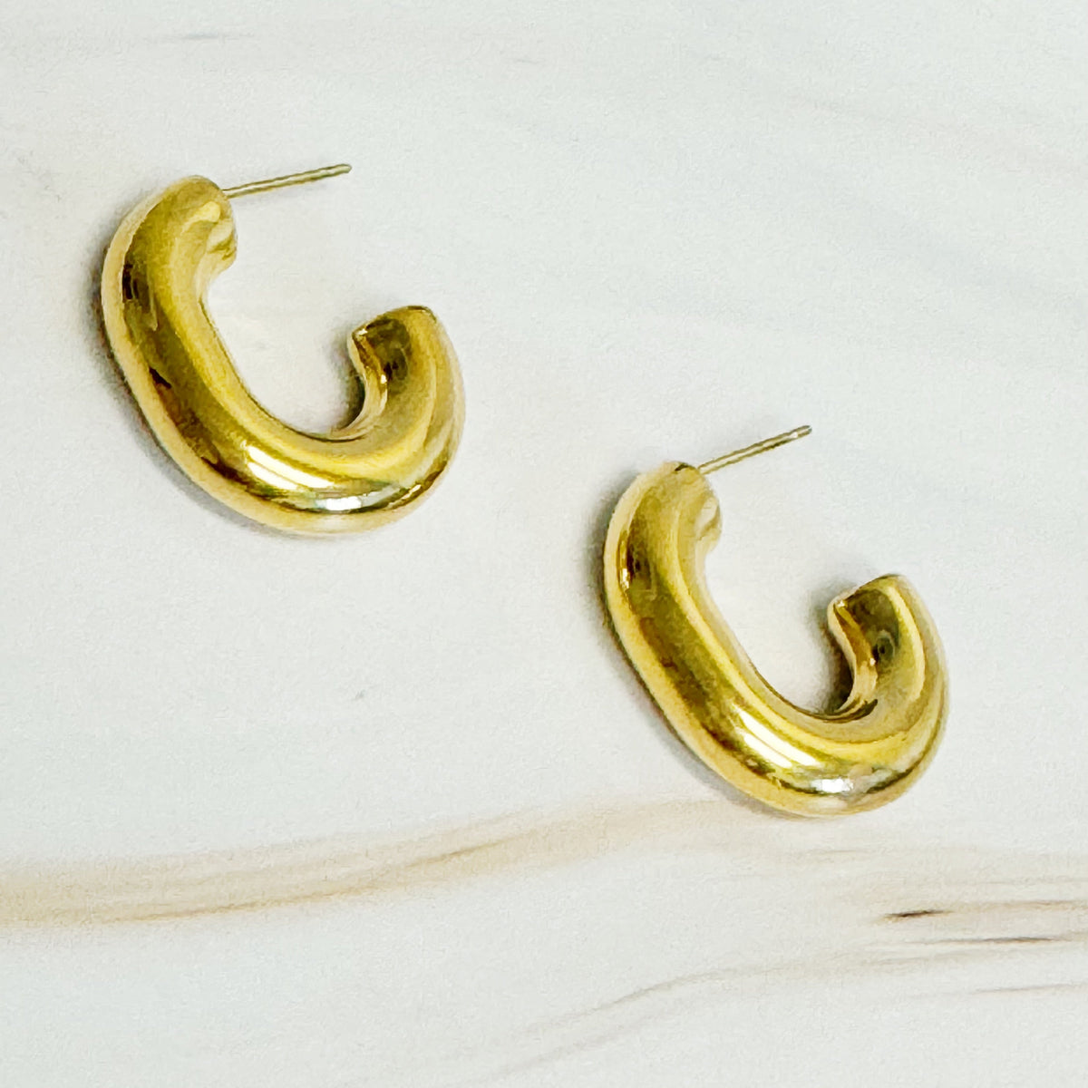Gold Oval Hoop Earrings - 18K Plated Stainless Steel, Tarnish Free – image 3