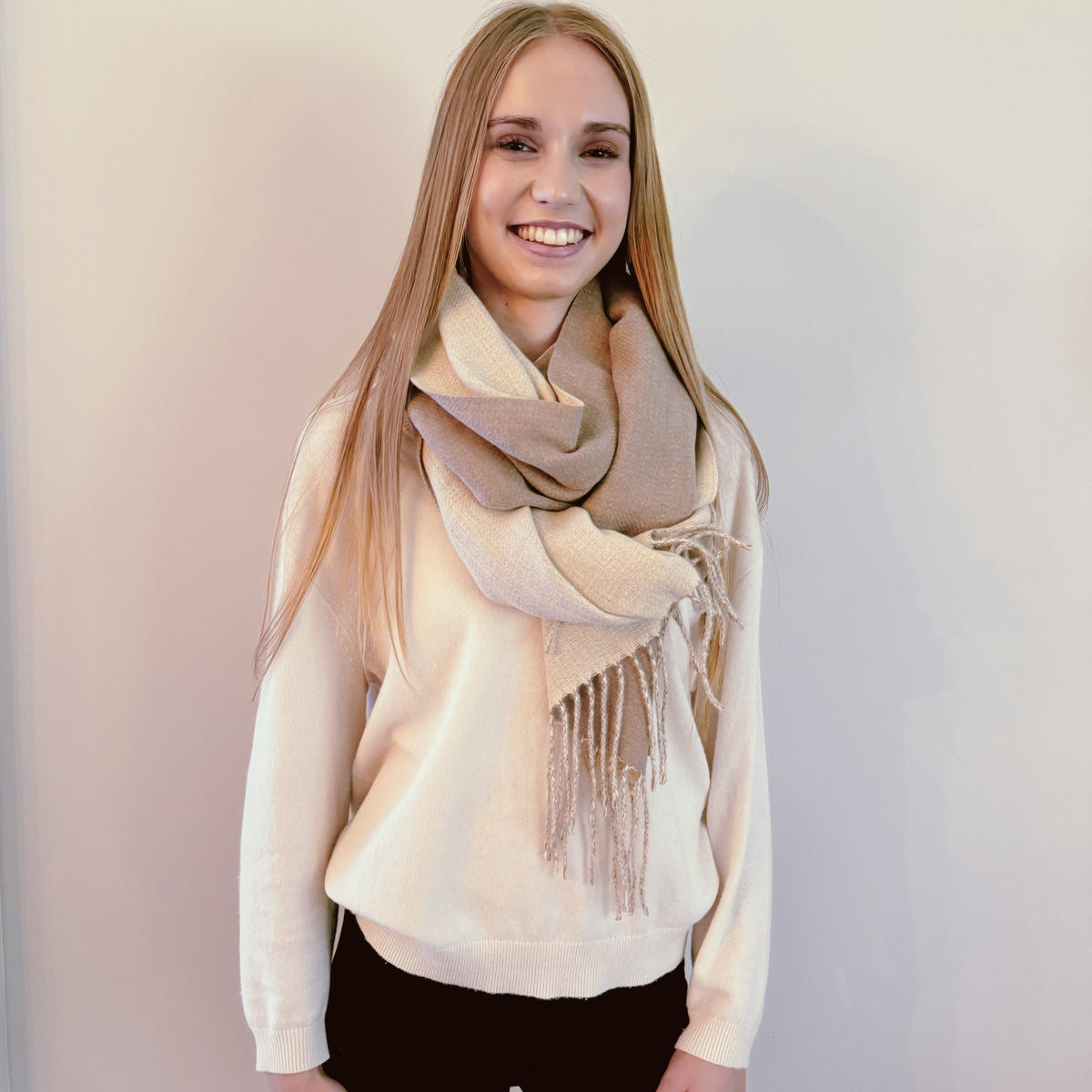 Reversible Fringe Scarf – Rust Double-Sided Winter Wrap – image 8