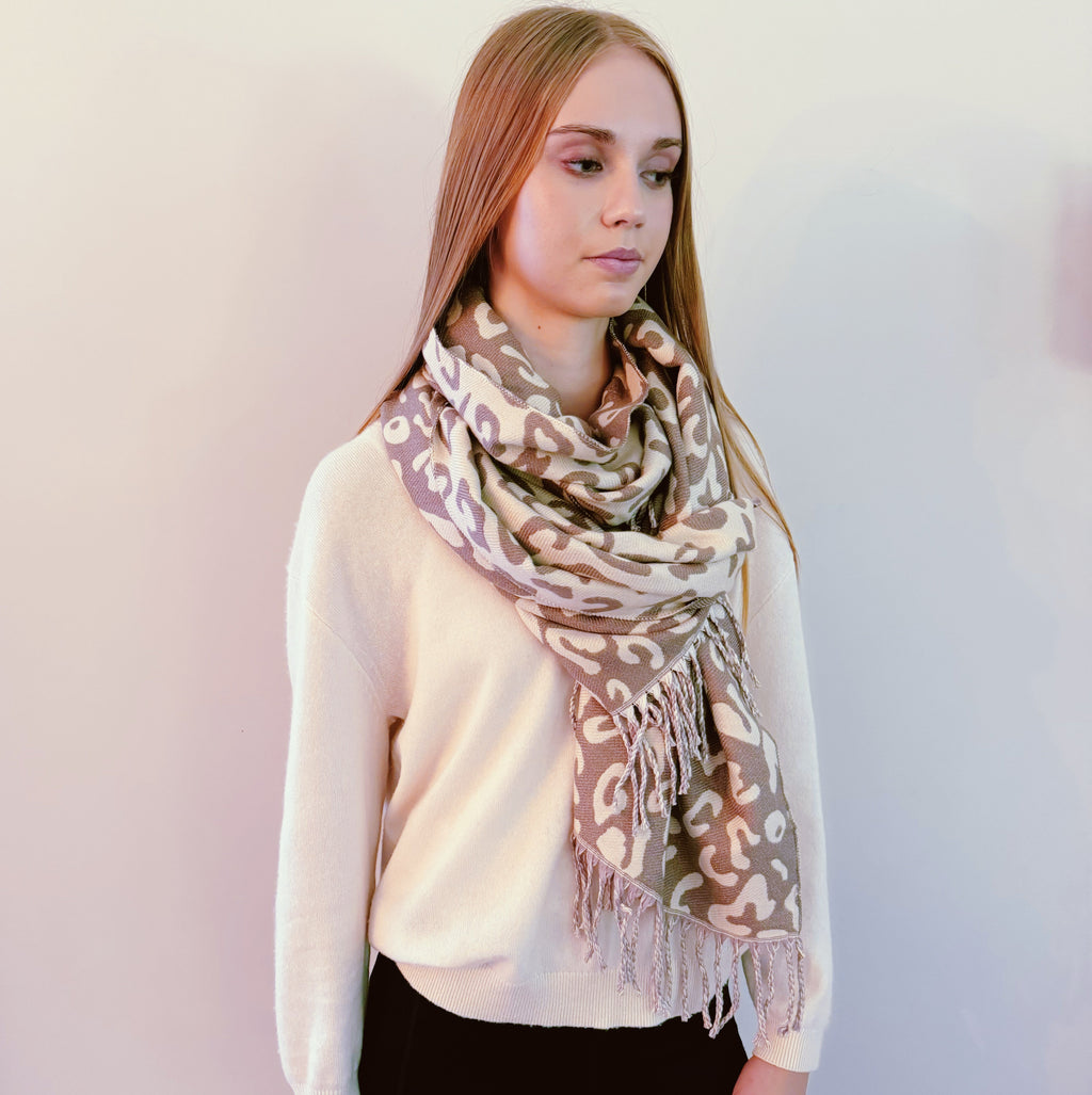 Leopard Print Fringe Scarf, Lightweight Long Wrap 72 x 26 in – image 5