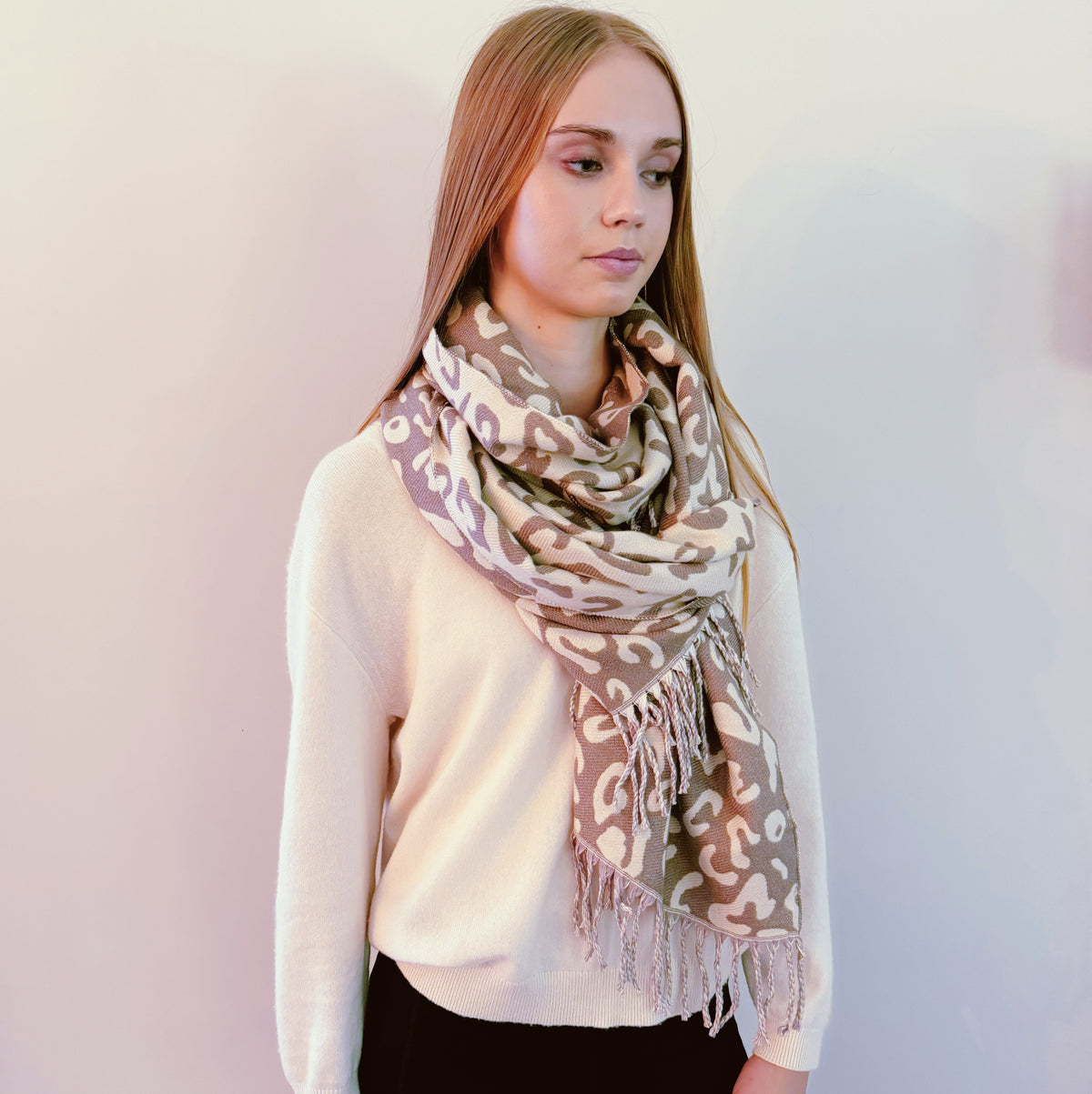 Leopard Print Fringe Scarf, Lightweight Long Wrap 72 x 26 in – image 5