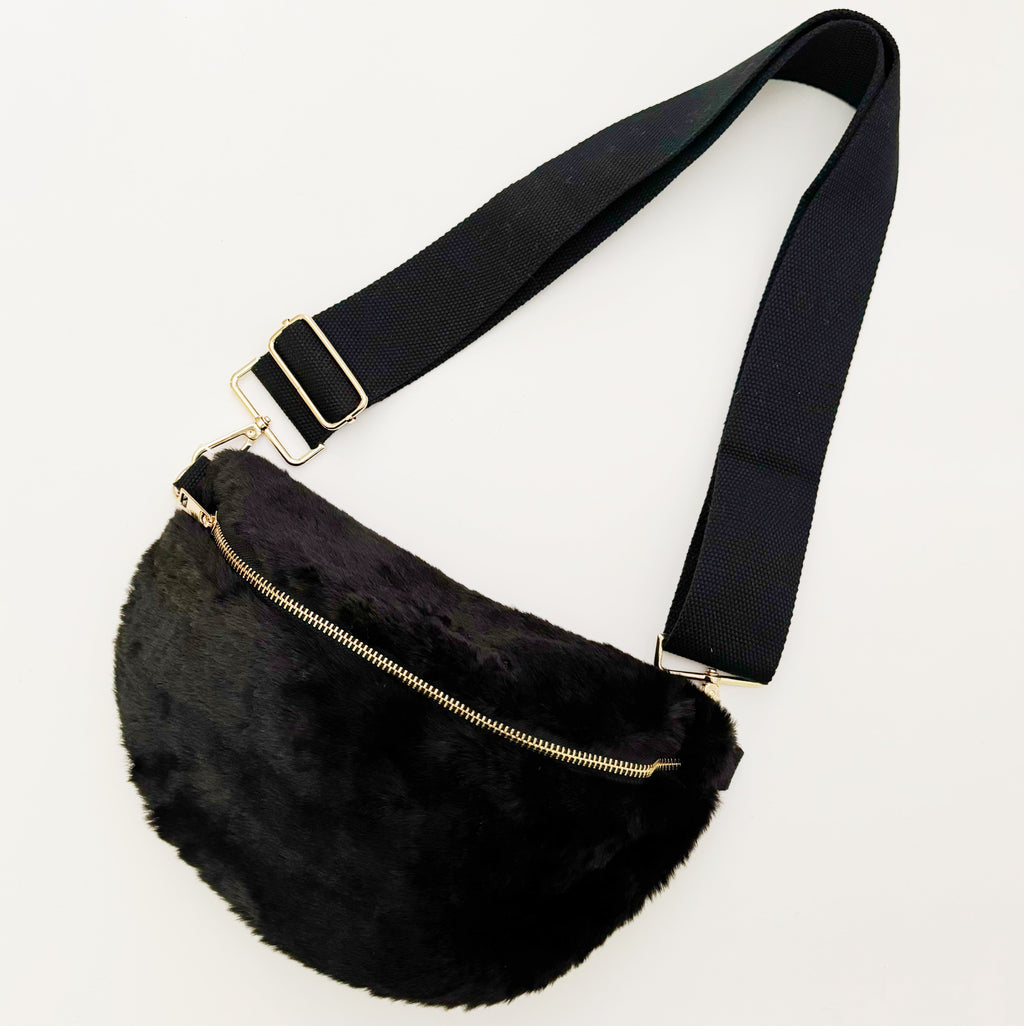 Faux Fur Sling Bag – Soft Crossbody Bag with Wide Adjustable Strap – image 5
