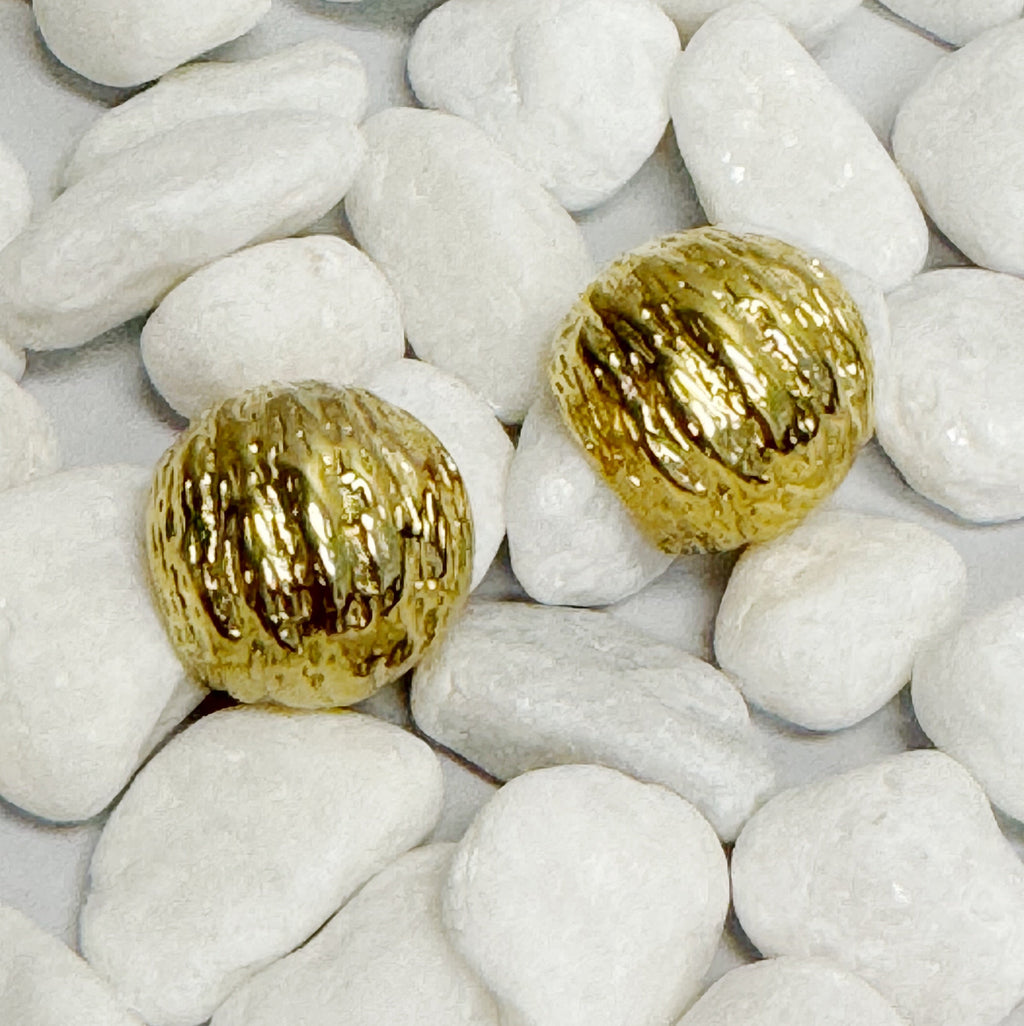 Hoop Earrings – Textured Half Ball, 18K Gold Plated – image 2