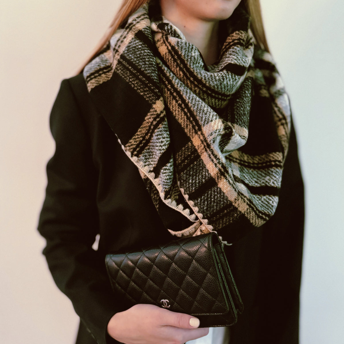 Plaid Triangle Shawl Scarf – 80 x 37 in Winter Wrap – image 8