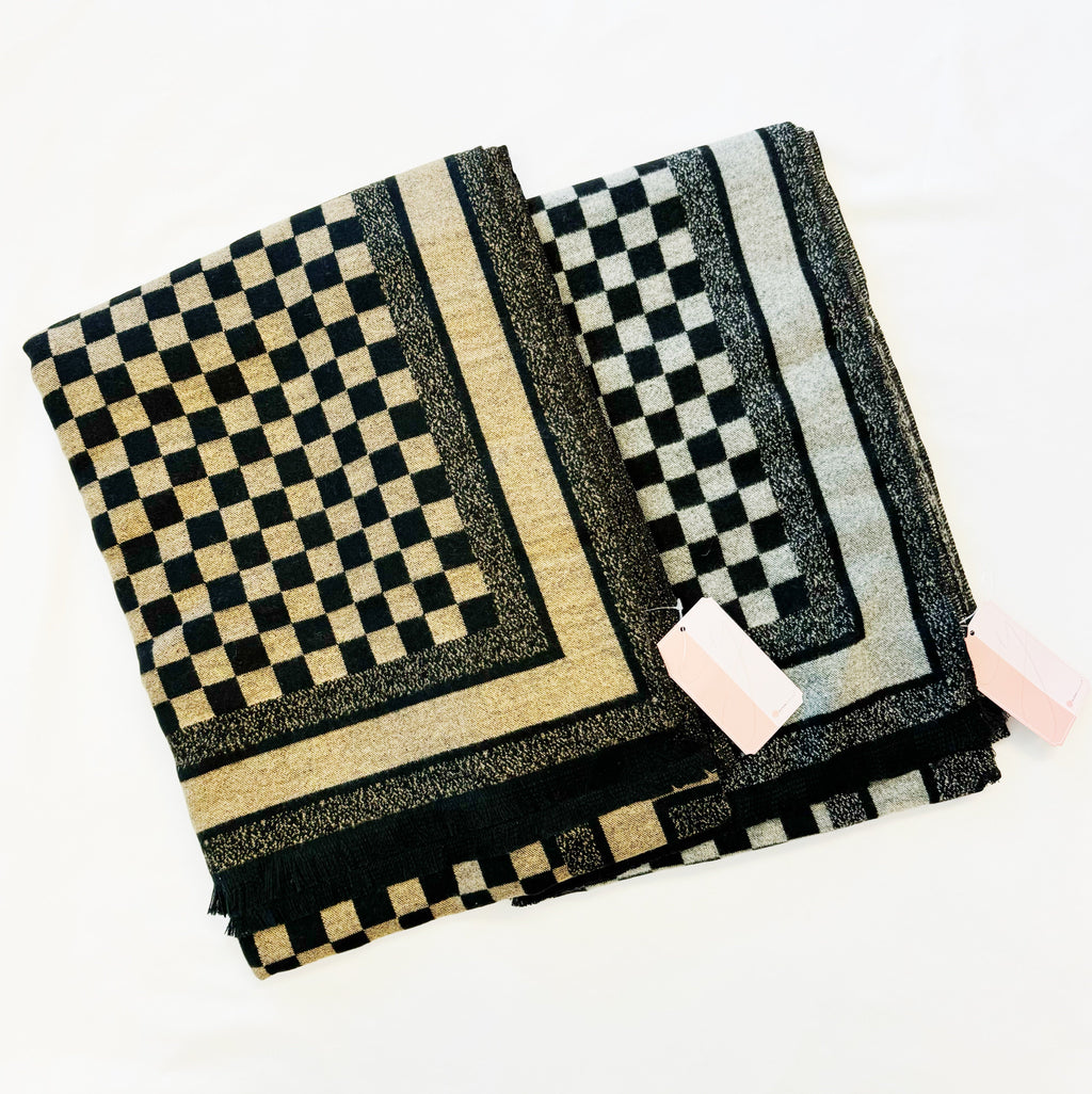 Checkered Ruana Wrap – Open Front Viscose Shawl, 62 x 50 in – image 6