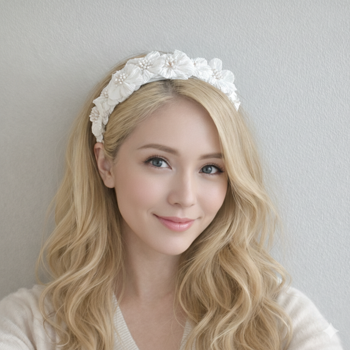 Floral Pearl Headband – White Petal Bridal Hair Band – image 3