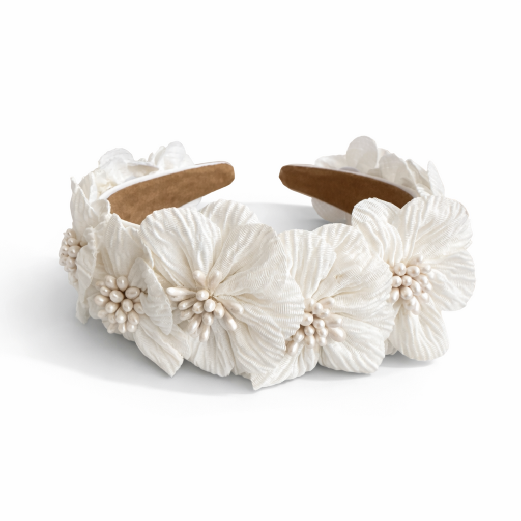 Floral Pearl Headband – White Petal Bridal Hair Band