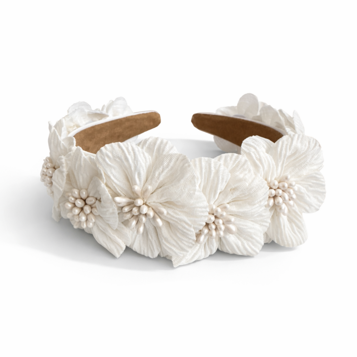 Floral Pearl Headband – White Petal Bridal Hair Band