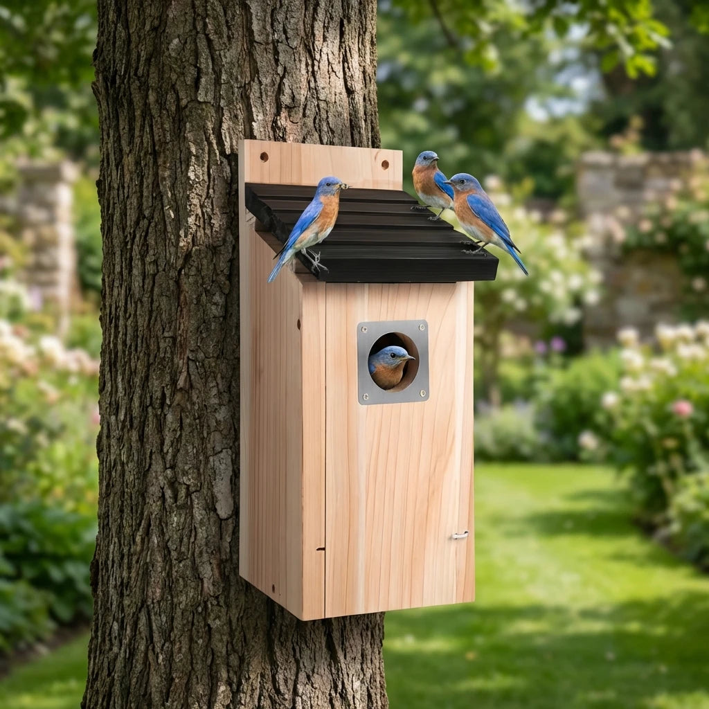 Cedar Bird House for Outside, Bluebird, Wren and Chickadee Nest Box – image 3