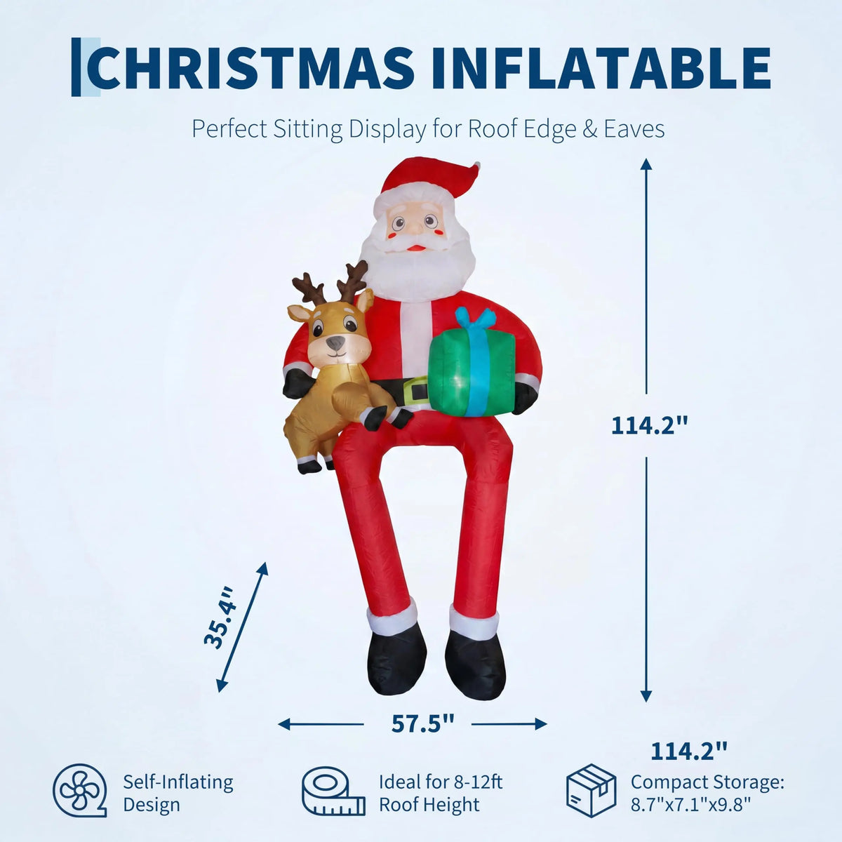 9.5 Ft Inflatable Sitting Santa with Reindeer and Gifts