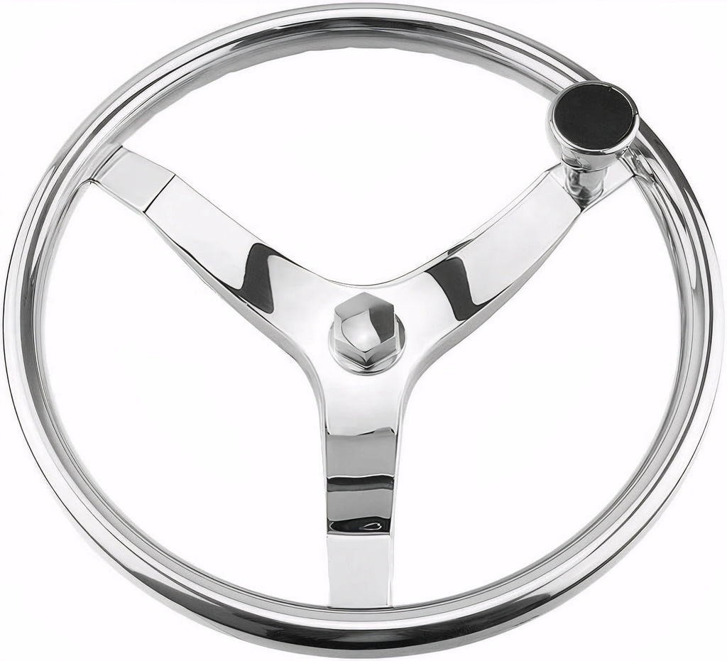 Stainless Steel Boat Steering Wheel, 3 Spoke 13.5 in with Knob