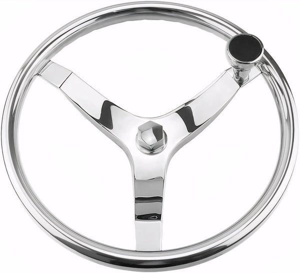 Stainless Steel Boat Steering Wheel, 3 Spoke 13.5 in with Knob