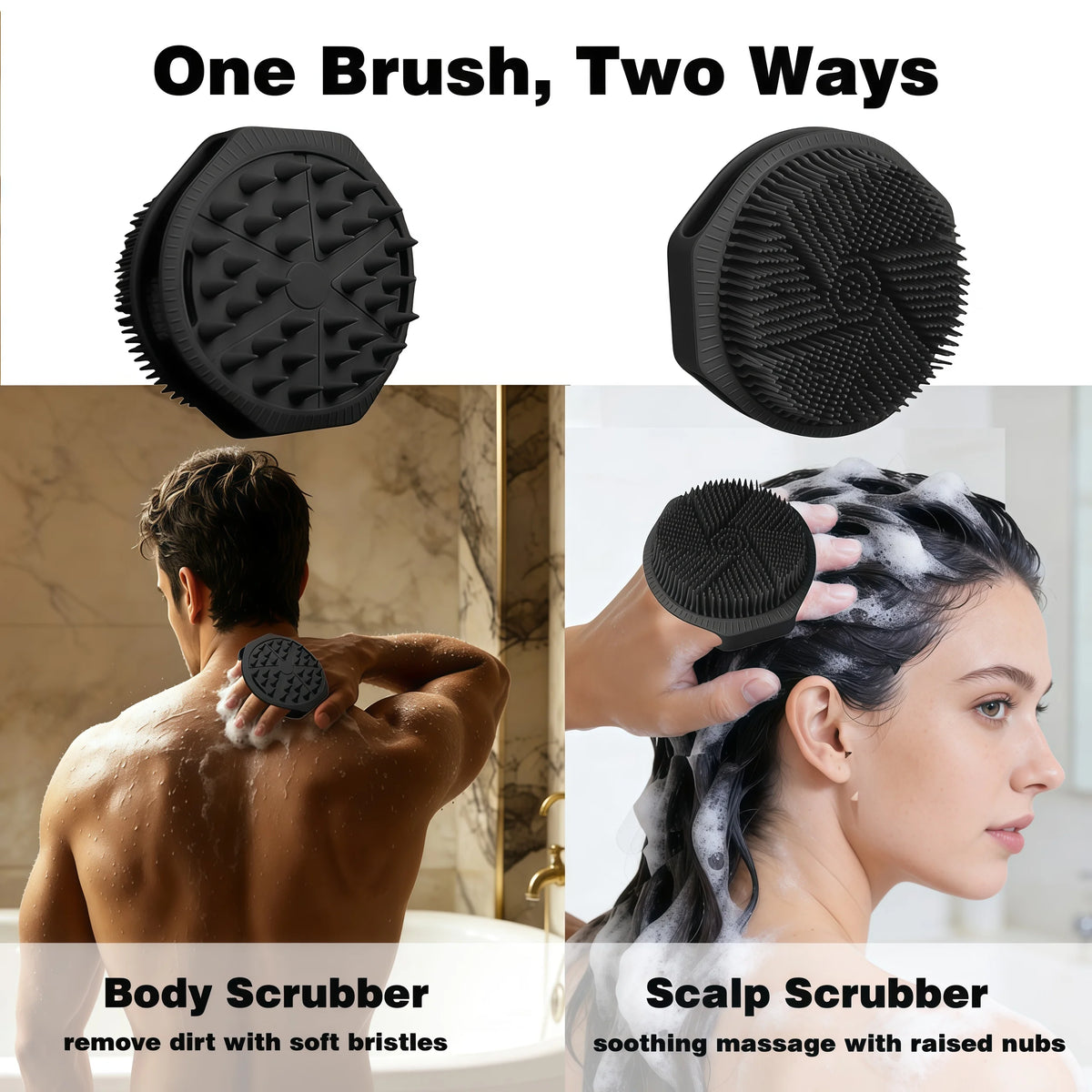 Silicone Body Scrubber, 2-in-1 Shower Brush and Scalp Massager – image 3