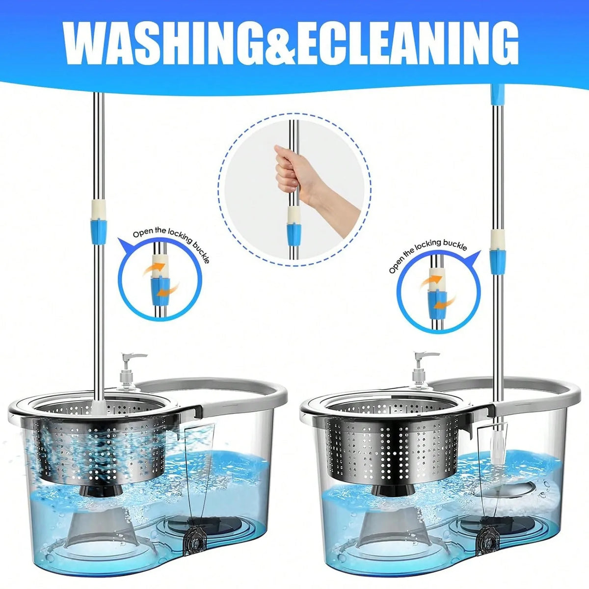 Spin Mop and Bucket Set with Soap Dispenser & 2 Mop Heads – image 3