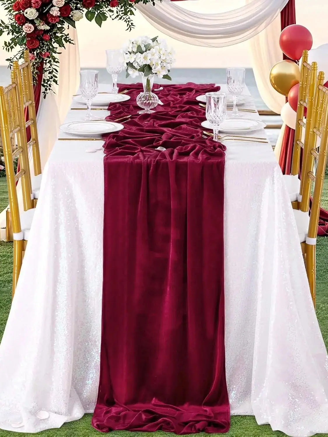 Burgundy Velvet Christmas Table Runner, 10 ft or 14 ft – image 5