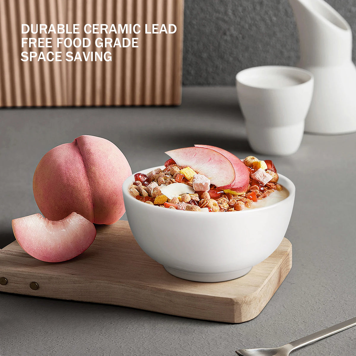 Porcelain Bowls Set of 8, 10 oz White Ceramic Cereal Bowls – image 4