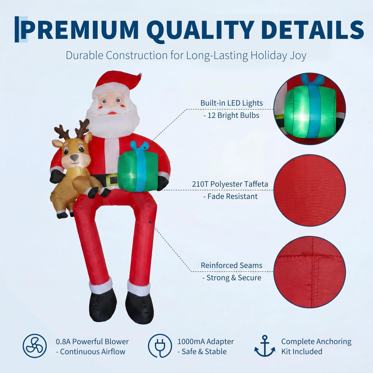 9.5 Ft Inflatable Sitting Santa with Reindeer and Gifts