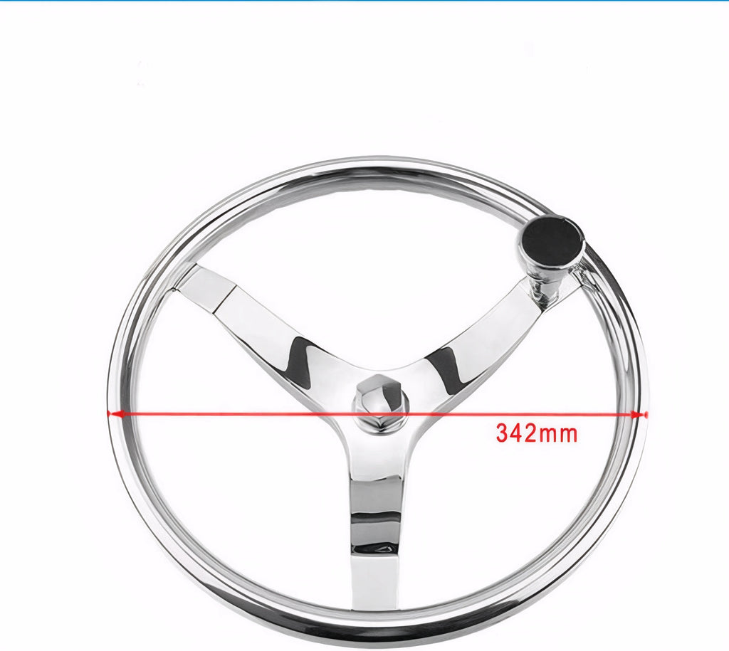 Stainless Steel Boat Steering Wheel, 3 Spoke 13.5 in with Knob