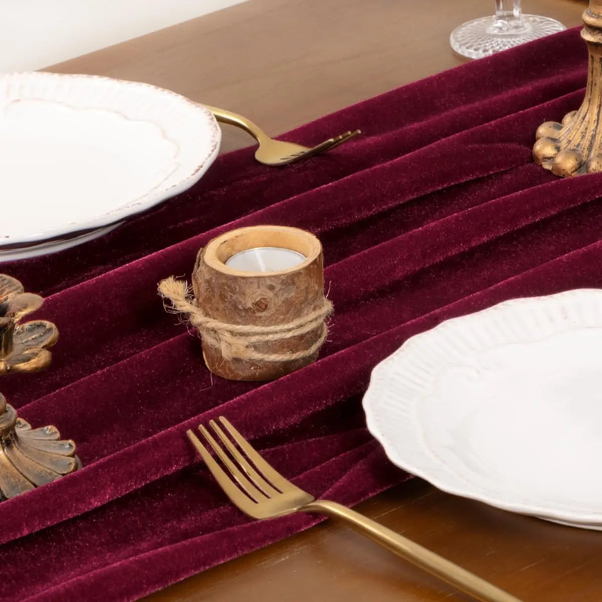 Burgundy Velvet Christmas Table Runner, 10 ft or 14 ft – image 2