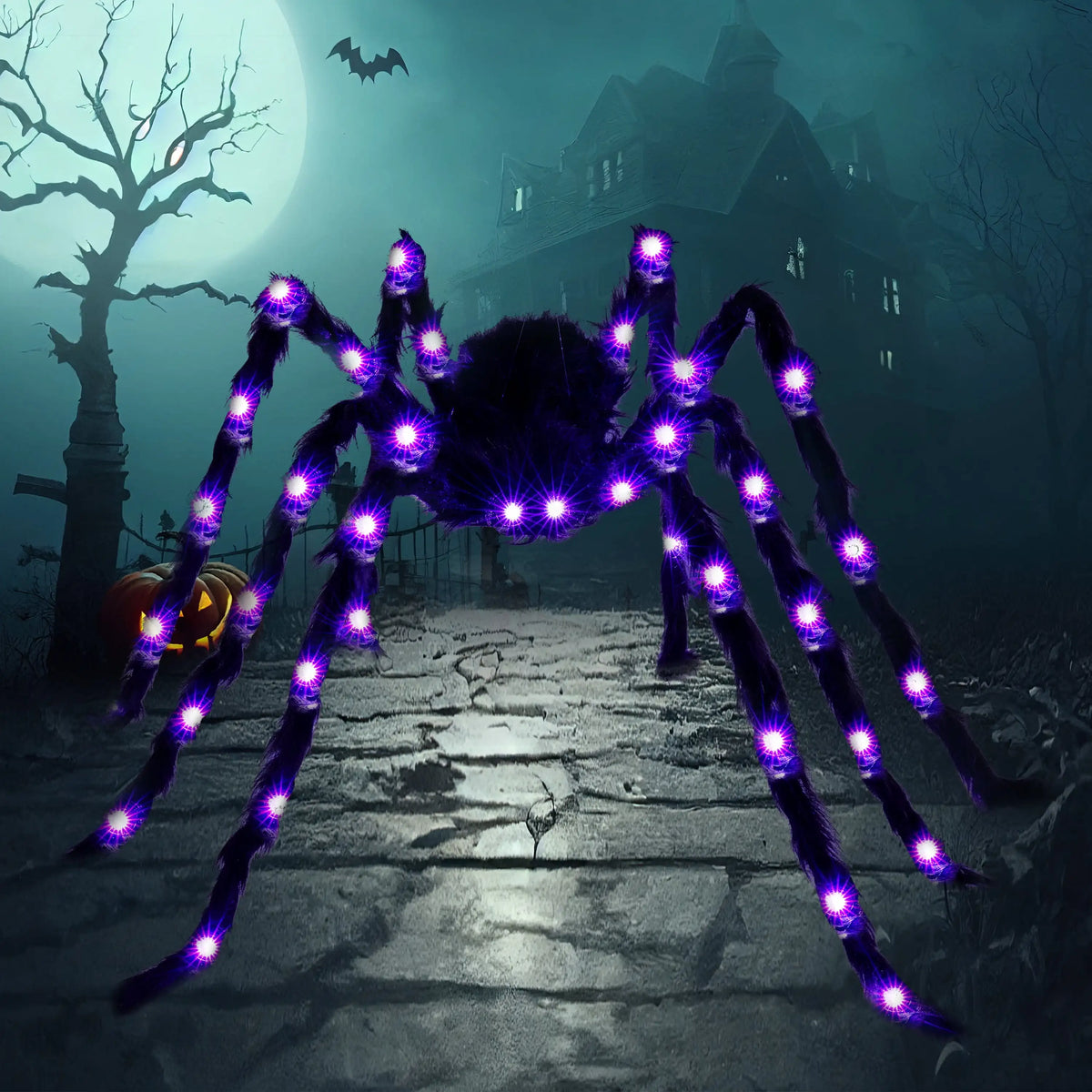 Giant Halloween Spider – 5 ft Light-Up Hairy Spider Yard Decoration – image 2