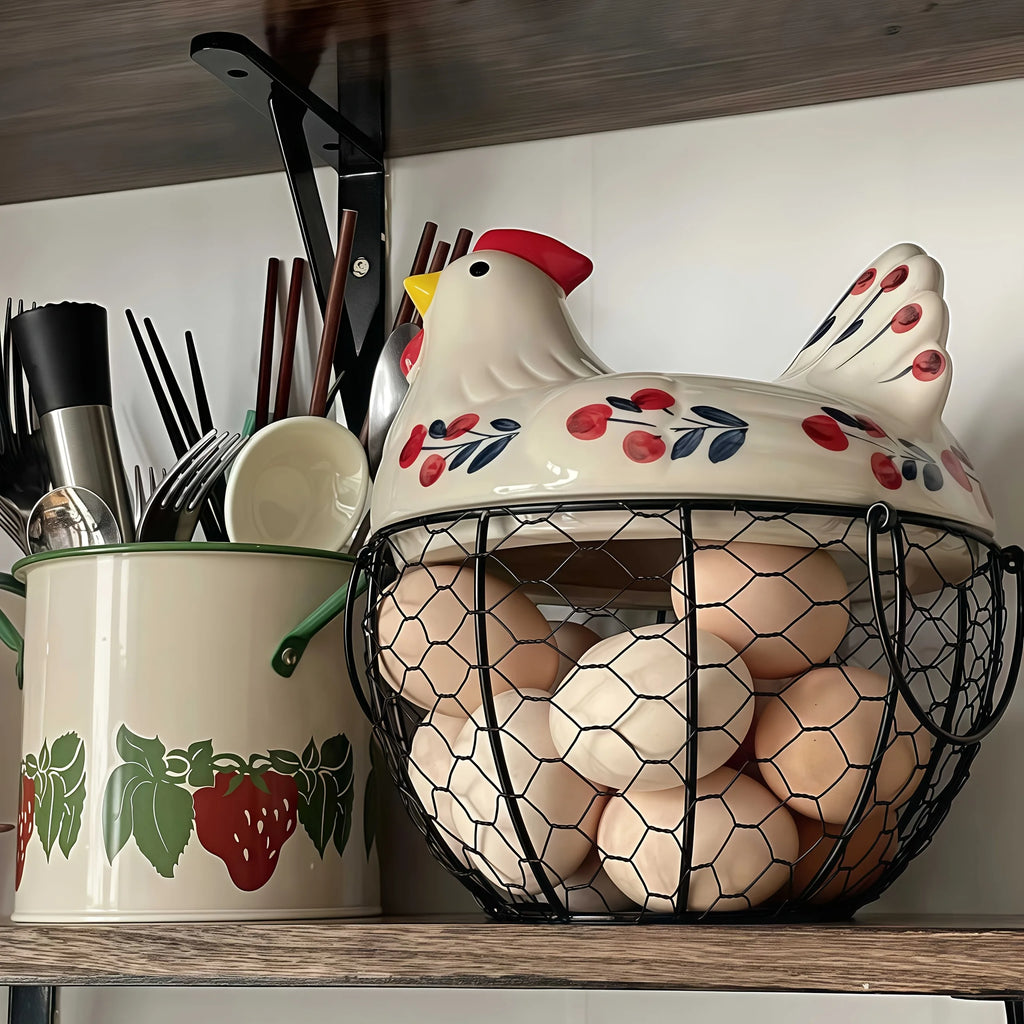 Ceramic Egg Basket, Farmhouse Hen-Shaped Egg Holder with Lid – image 2