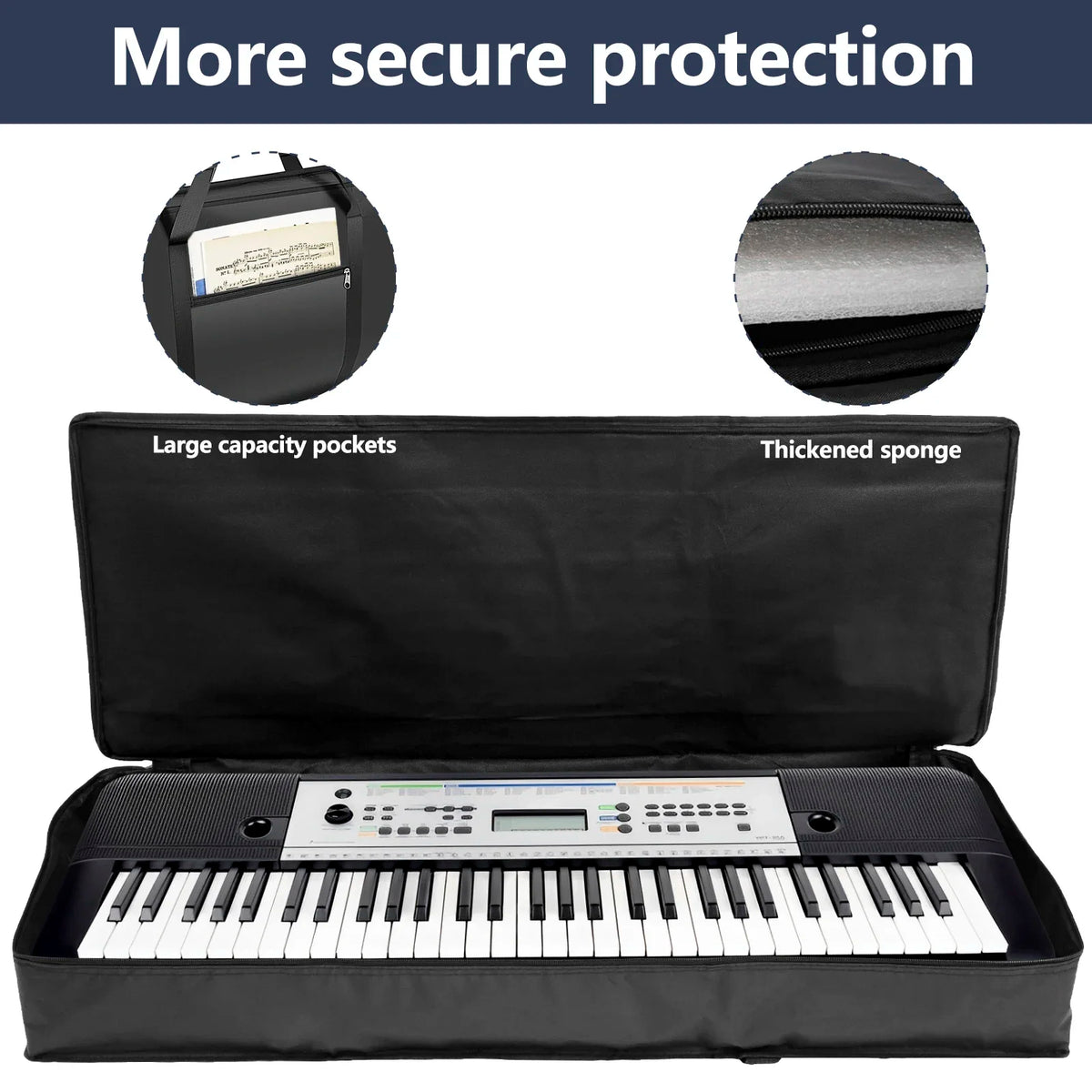 61 Key Keyboard Gig Bag, Padded 420D Oxford Electric Piano Case – image 4