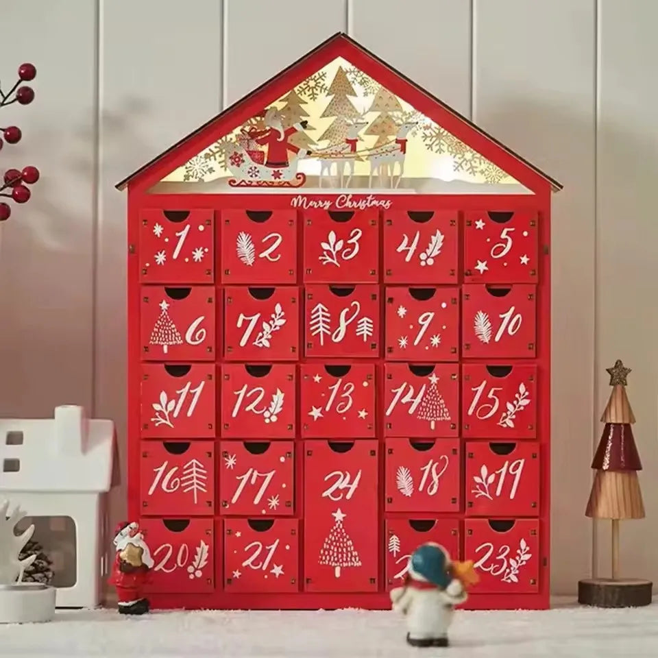 Wooden Village House Advent Calendar With 24 Refillable Drawers – image 1