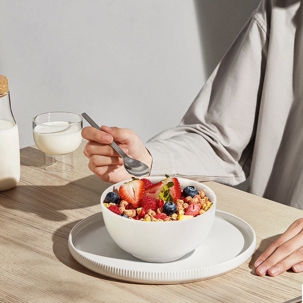 Porcelain Bowls Set of 8, 10 oz White Ceramic Cereal Bowls – image 3