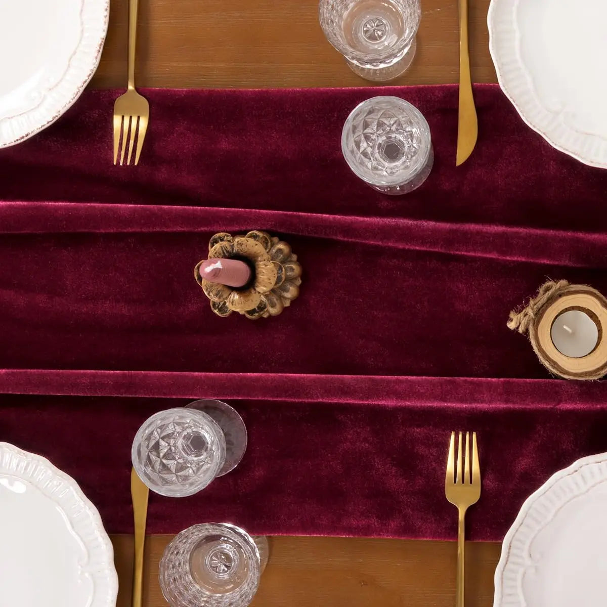 Burgundy Velvet Christmas Table Runner, 10 ft or 14 ft – image 1