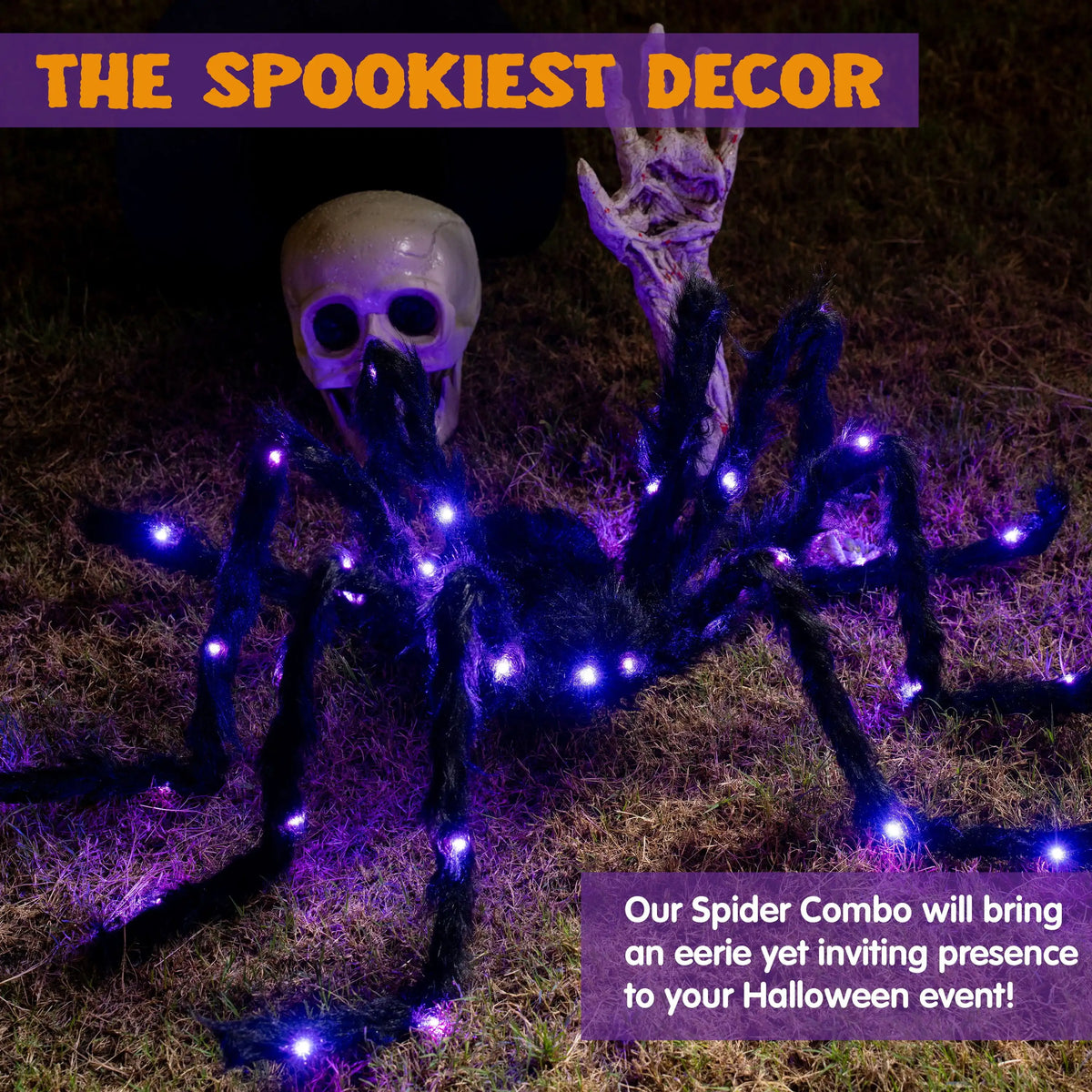 Giant Halloween Spider – 5 ft Light-Up Hairy Spider Yard Decoration – image 7