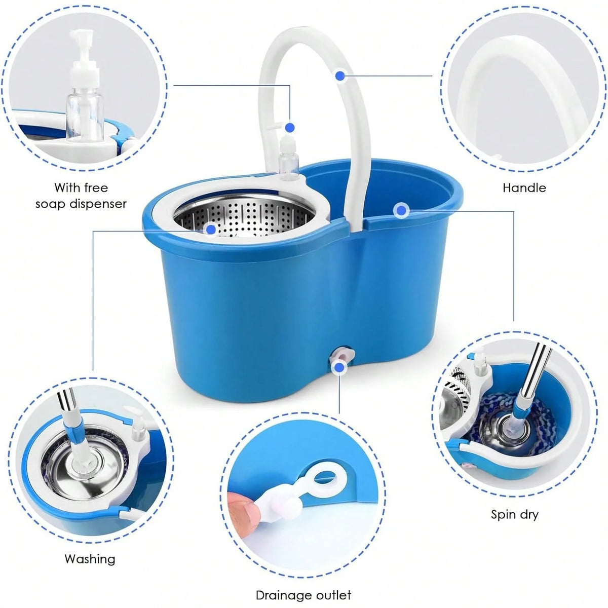 Spin Mop and Bucket Set with Soap Dispenser & 2 Mop Heads – image 4