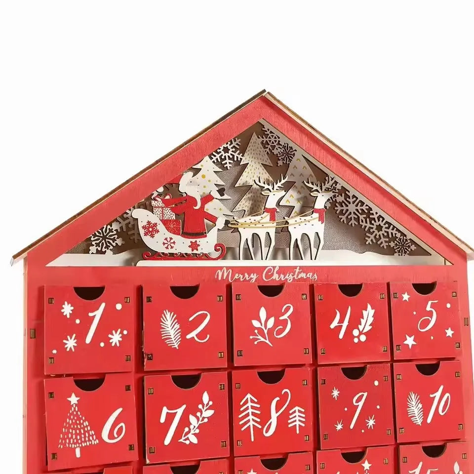 Wooden Village House Advent Calendar With 24 Refillable Drawers – image 3