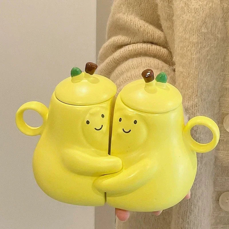 Hugging Pear Couple Mugs – Ceramic Coffee Mug Gift Set