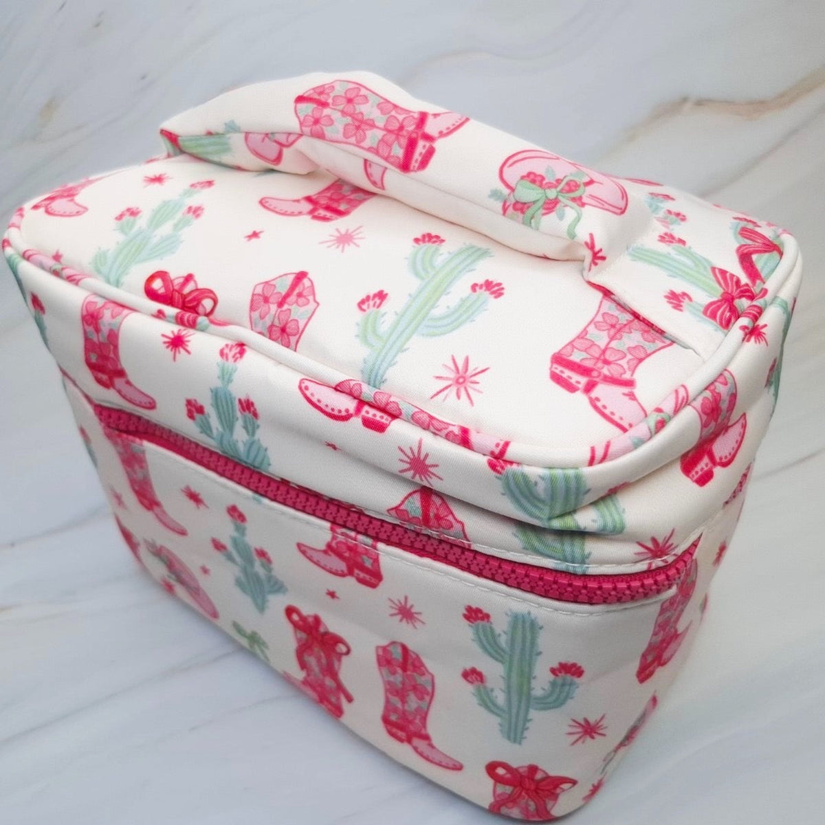 Western Print Travel Cosmetic Case with Handle